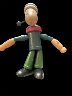 ⚓️Vintage Wooden Articulated Sailor Toy Figure Anchor Detail Popeye Style Folk Art⚓️
