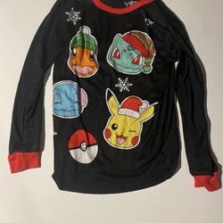 Pajama Long Sleeve Shirt with Pokémon Characters Christmas Holidays Size 10 Boys