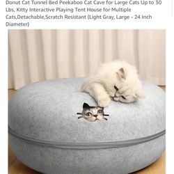 New large gray donut cat tunnel bed