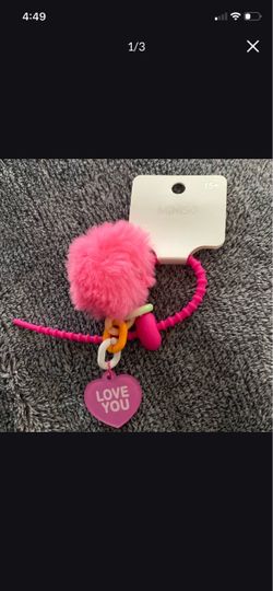 Miniso Pink Pom Pom Hair Tie Keychain