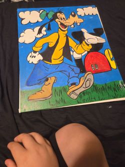 Goofy and Mickey Mouse Hand-Painted Canvas