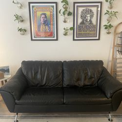 Black Italian  Leather Natuzzi Sofa and Recliner