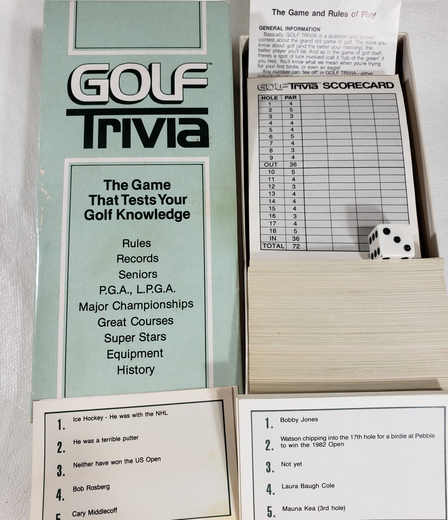 Vtg 1984 Golf Trivia Card Party Drinking Game!