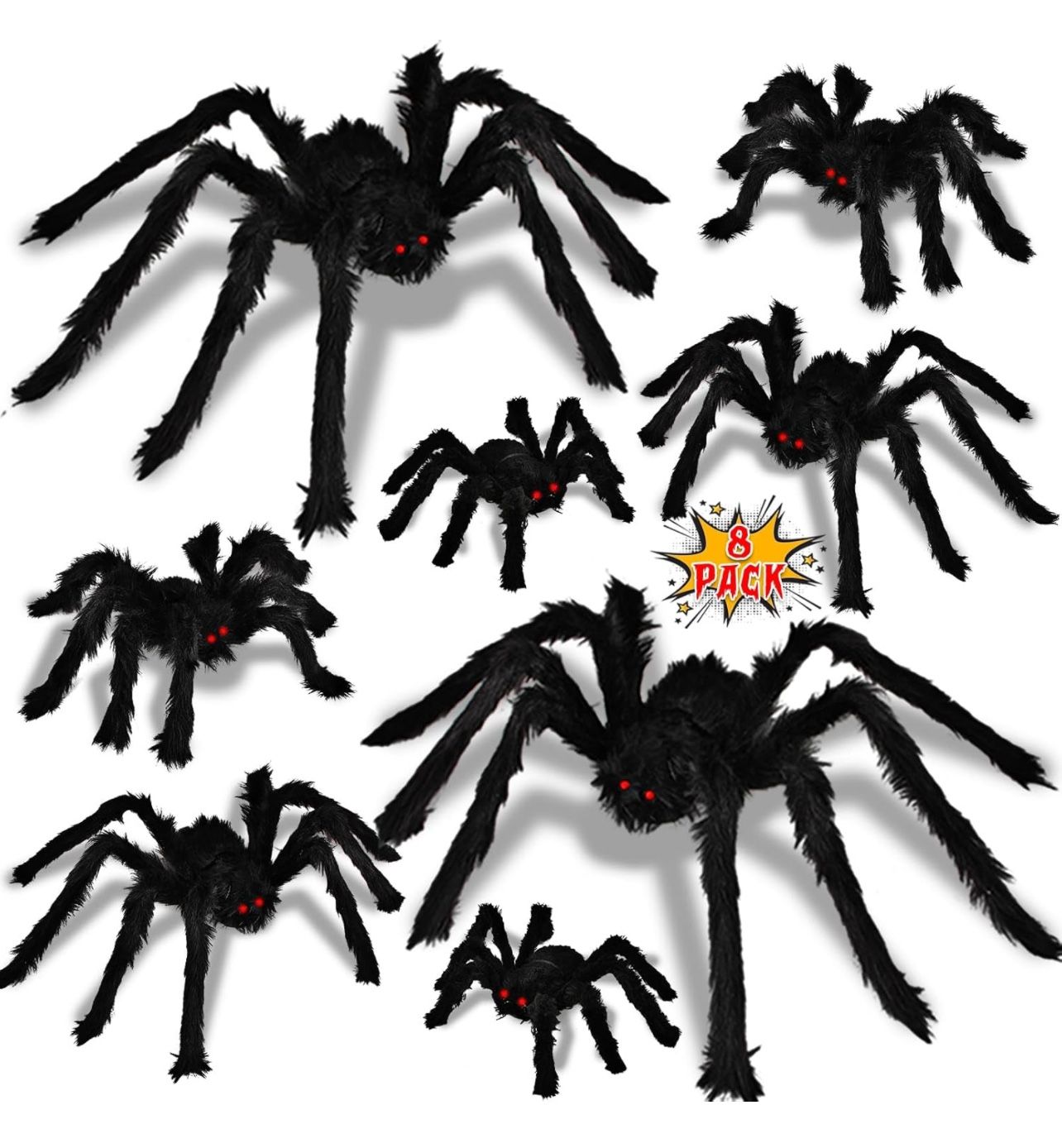 8 Pack Realistic Hairy Spiders Set - Fake Spiders Scary Decorations Spider Props for Outside Yard Porch Garden Decor Haunted House Party