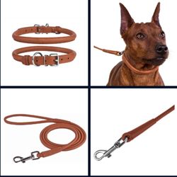 Collar NEW Rolled Leather Dog Collar, CollarDirect Rolled Leather Dog Leash, Brown NEW