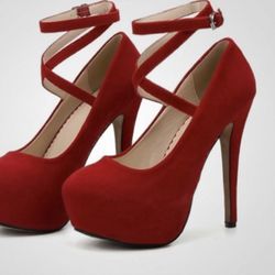 NEW Red Velvet Platform High Heel Pumps , Criss Cross Ankle Strap