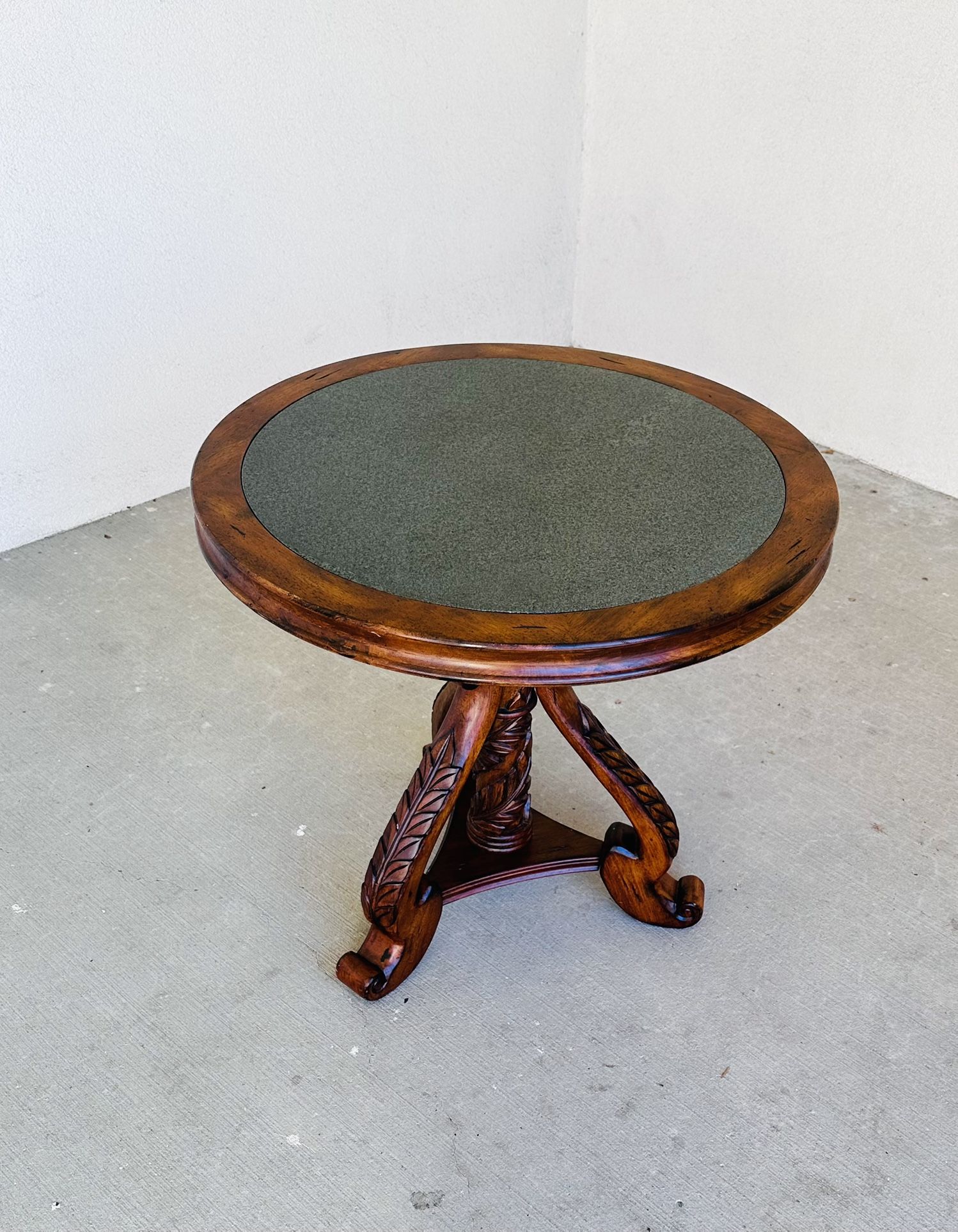 Granite-top Round Wooden End Table