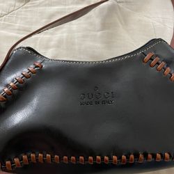 Black Gucci Bag With Brown Stitching