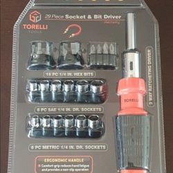 New! Torelli Tools 29 Piece Socket & Bit Driver