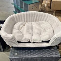 New Elevated Dog Bed Frame for Small Dog, Corduroy Pet Couch Bed with Rubber Wood Legs