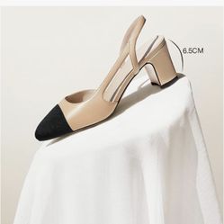 Slingback Pumps Women Chunky Heels Round Toe Two Tone Retro Splicing Office Shoes for Dress Party Wedding