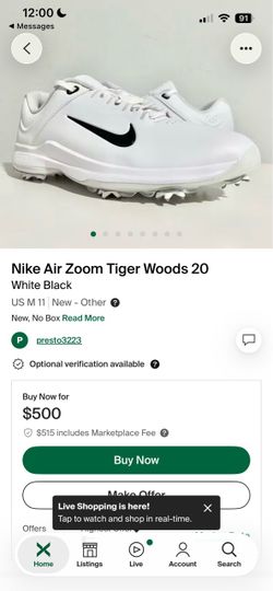 Nike Air Zoom Tiger Woods 20 White/Black – Men’s Size 11 – New