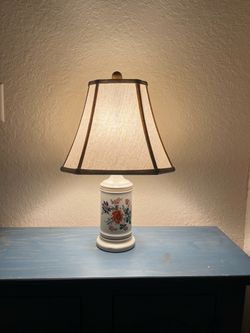 Vintage Floral Painted Lamp With Lampshade