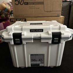 Pelican 50 qt Elite Hard Sided Thermocooler with Built in Bottle Opener, White/Grey