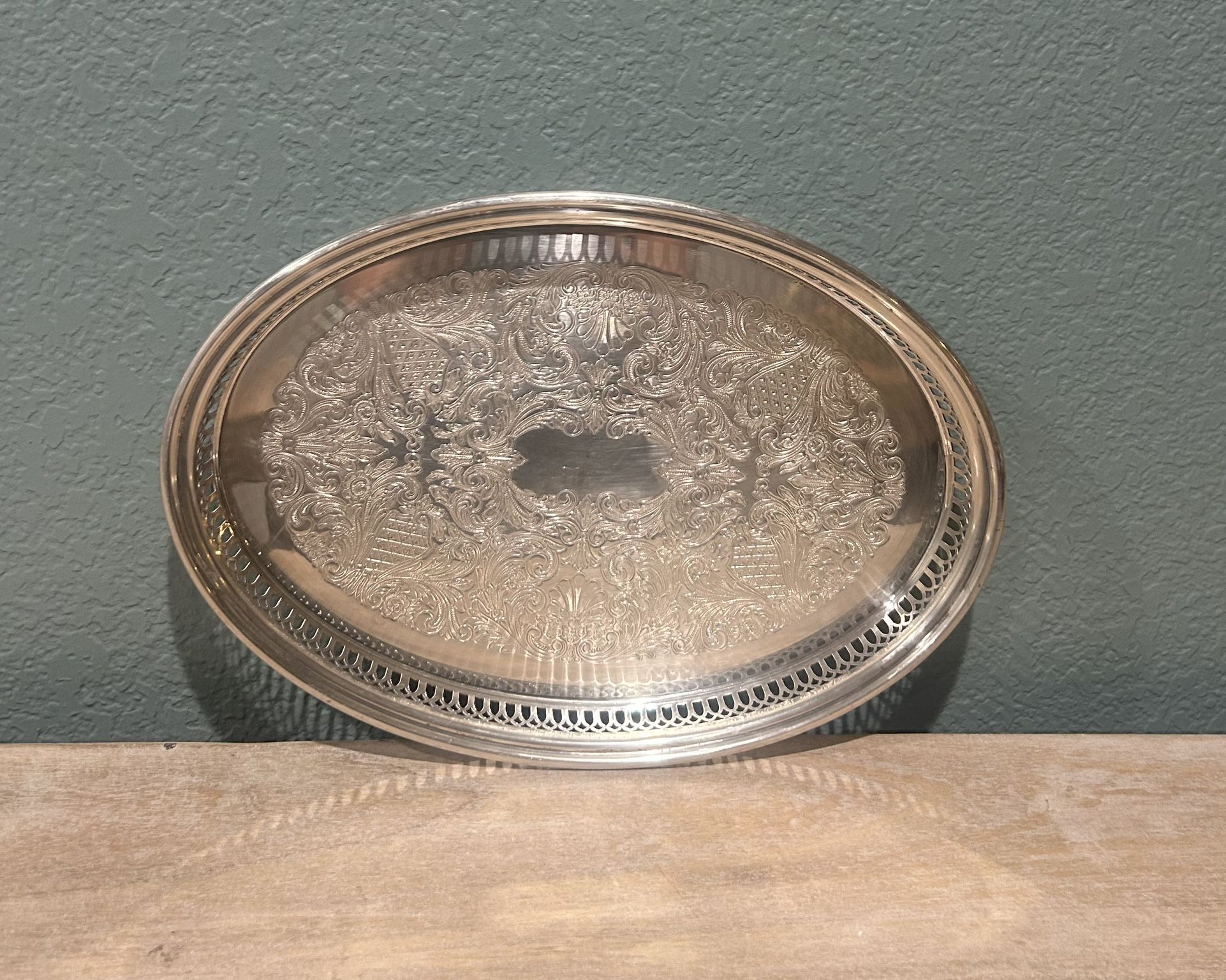 Vintage Silverplated Oval Serving Tray with Divided Glass Insert