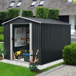 10 Ft. X 8 Ft. Black Outdoor Metal Garden Shed / Tool Storage w/ Lockable Door [NEW IN BOX]  ^Assembly Required^ 