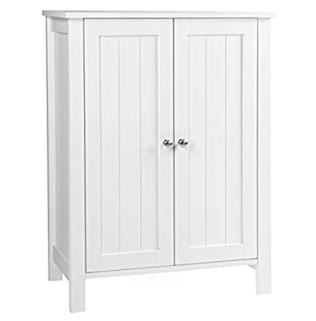VASAGLE Freestanding Bathroom Cabinet Storage Cupboard Unit with 2 Doors and 2 Adjustable Shelves White