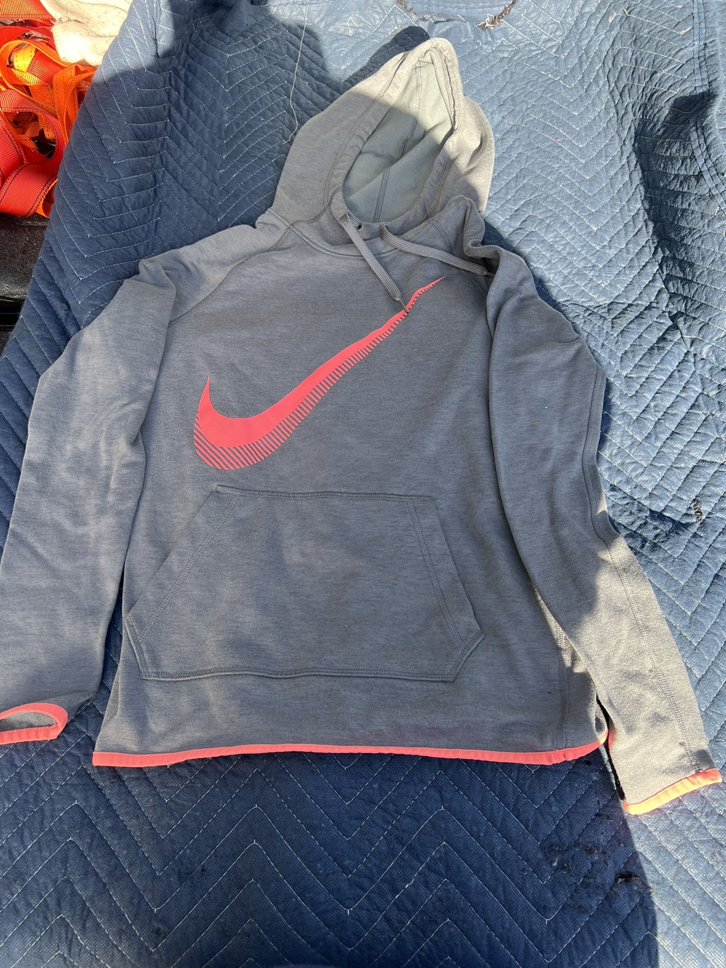 Nike Dri-Fit, lady’s size xs hooded sweatshirt, grey and coral 
