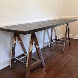 Bernhardt Furniture “Nadeen” Nickel & Leather Sawhorse  Desk