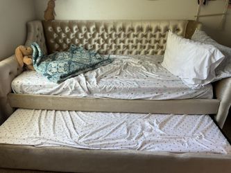 Double twin bed light pink velvet $350 mattress not included