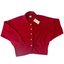 A New Day Women's Red Cropped Cardigan Sweater XL Gold Heart Buttons New