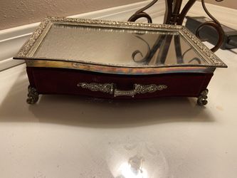 Vintage silver and red velvet jewelry box
