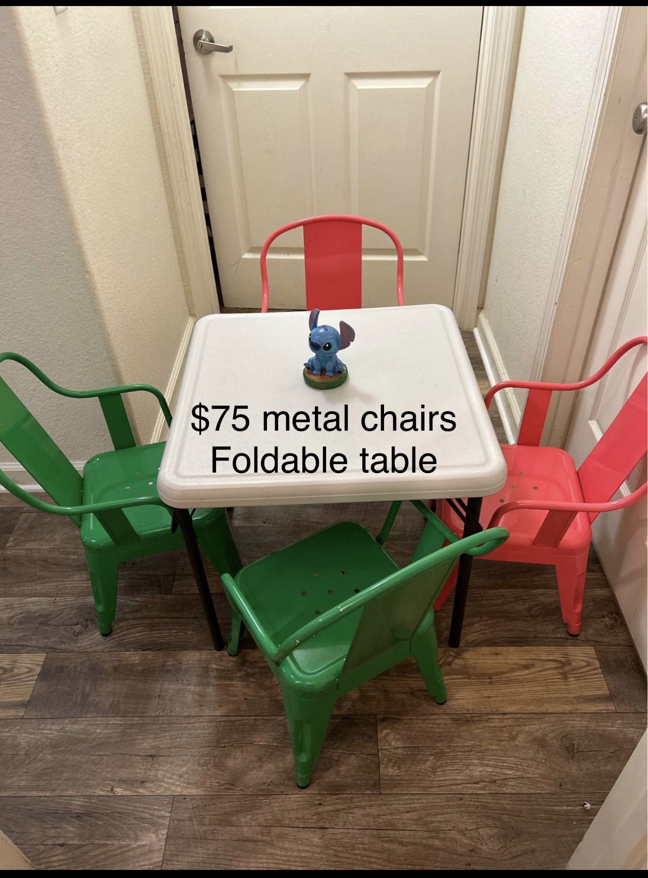 Kids Folding Table And 4 Metal Chairs
