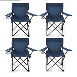 4 Pack Folding Camping Chairs for Adults, Foldable Portable Beach Chairs with Carry Bag & Cup Holder, Compact Design for Camping, Beach, Picnics, and