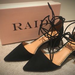 RAID Black Ankle Tie Mid Heels Shoe