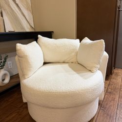 White Boucle Swirl Chair With Pillows