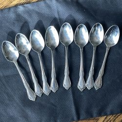 8 Oneida MANSFIELD SATIN FROSTED TEASPOONS 6" Stainless