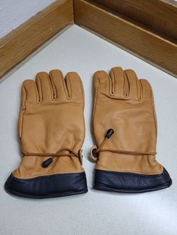 Tan and Black Leather Winter Gloves