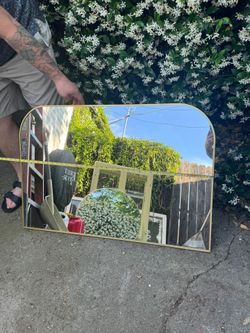 Wide Rectangular Mirror with Rounded Corners (Gold Frame) Wall Mirror