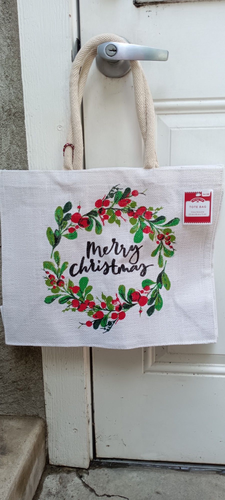 White Christmas Jute Tote Bag