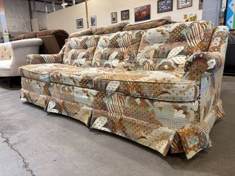 FLEXSTEEL Vintage 70’s Unique Novelty Print Upholstered 3 Seat Sofa