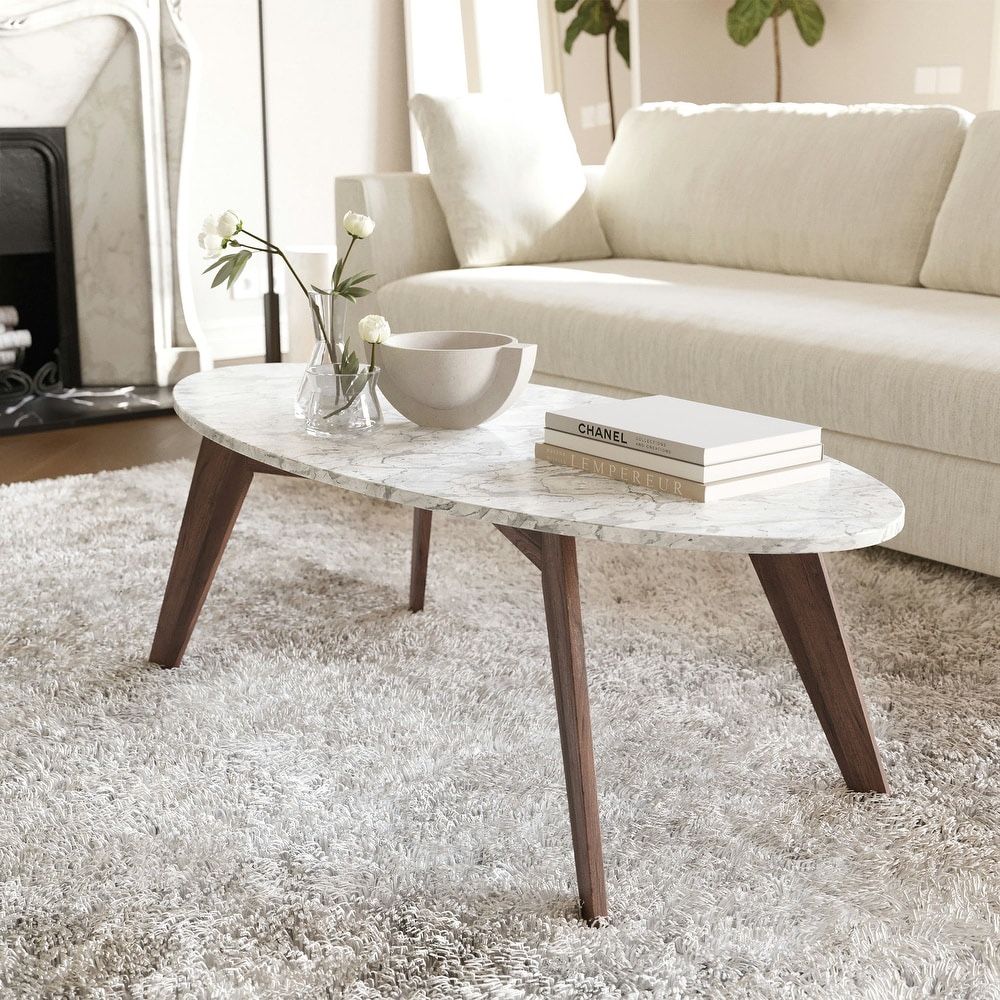 Poly and Bark Riley Marble Oval Coffee Table Walnut for Sale in San
