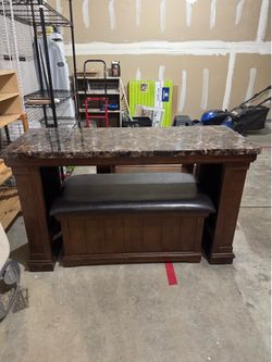Fake marble tabletop with bench