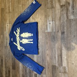  Blue Cropped longsleeve with Yellow Graphics and V2 on Back