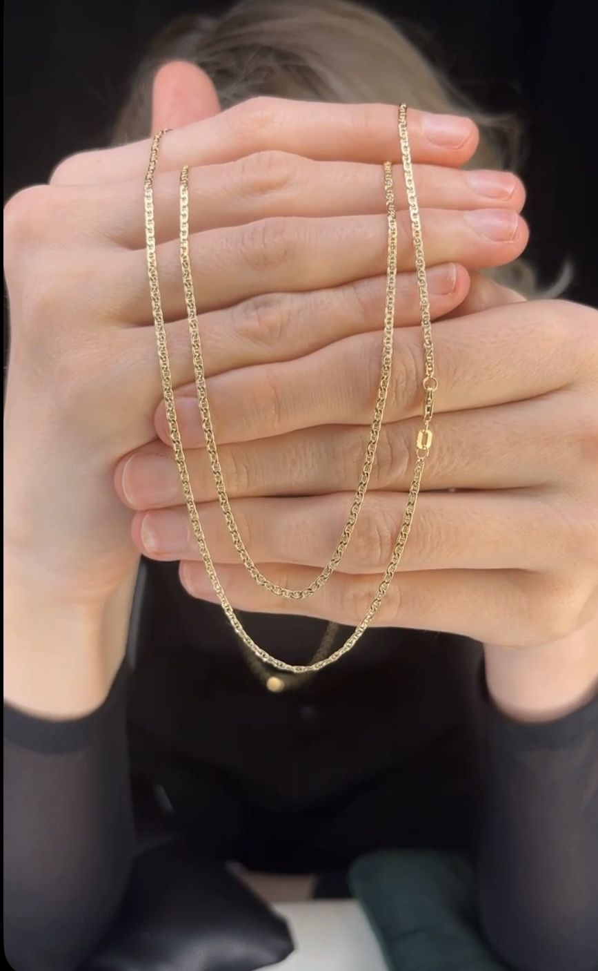 Matching Real Italian 10k Gold Mariner Chain Necklace and Bracelet Set