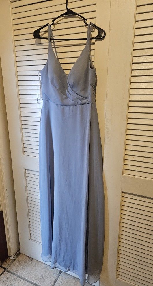 NWT Azazie Bridesmaid Dress Size 8 Dusty Blue Chiffon