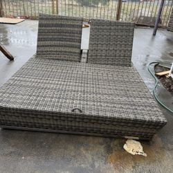 Outdoor Furniture Large Daybed For Poolside With Beige Or Tan Cushion 