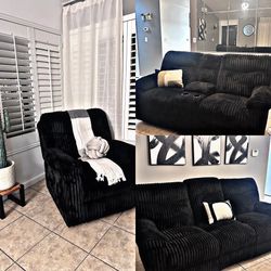 3 Piece Black Reclining Sectional 