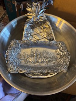 Pewter Holiday Deer Scene Decorative Tray
