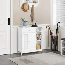 Bathroom Floor Cabinet, Kitchen Freestanding Storage Organizer, Large Side Cabinet with Doors, Drawer & Adjustable Shelves for Living Room, Entryway, 