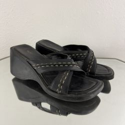 MOSSIMO Vintage Y2K Black Leather Edgy Grunge Open Toe Chunky Platform Sandals