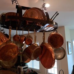 34 Inch Oiled Bronze Hanging Pot Rack