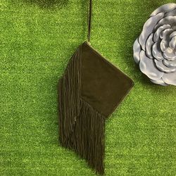 Zara Basic Collection Black Suede Fringe Wristlet Clutch 