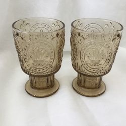 Vintage Pedestal Light Brown Drinking Glasses Set Of 2