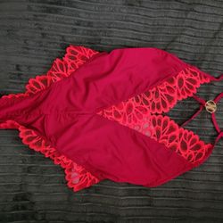 Savage X Fenty Sorry Not Sorry Lace Teddy Red, Size Small