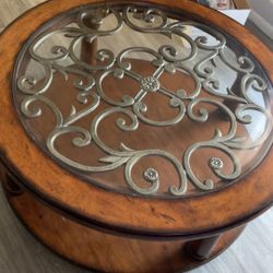 Glass Top Solid Wood Coffee Table 